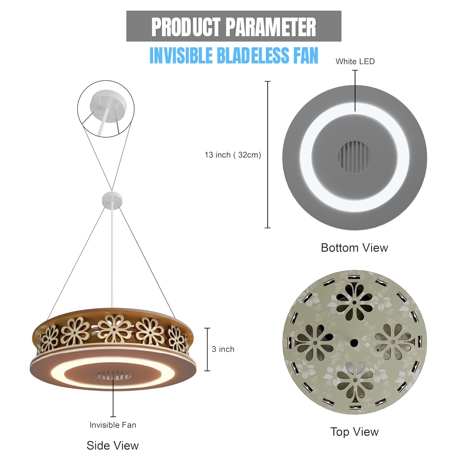 13" Invisible Ceiling Fan with LED Light for Kitchen | Silent BLDC Motor | Floral Design | HighSpeed | 2 Year Warranty | Make in India (White, Acrylonitrile Butadiene Styrene)