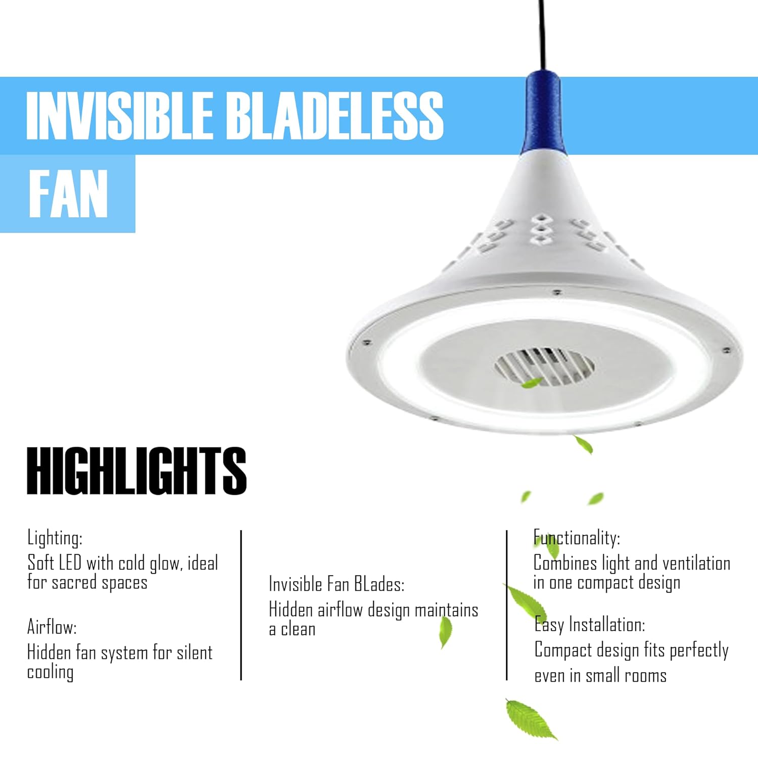 13" Invisible Ceiling Fan with LED Light for Kitchen | Silent BLDC Motor | Floral Design | HighSpeed | 2 Year Warranty | Make in India (White, Acrylonitrile Butadiene Styrene)