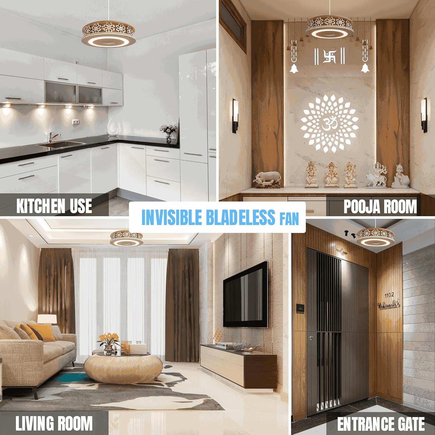 13" Invisible Ceiling Fan with LED Light for Kitchen | Silent BLDC Motor | Floral Design | HighSpeed | 2 Year Warranty | Make in India (White, Acrylonitrile Butadiene Styrene)