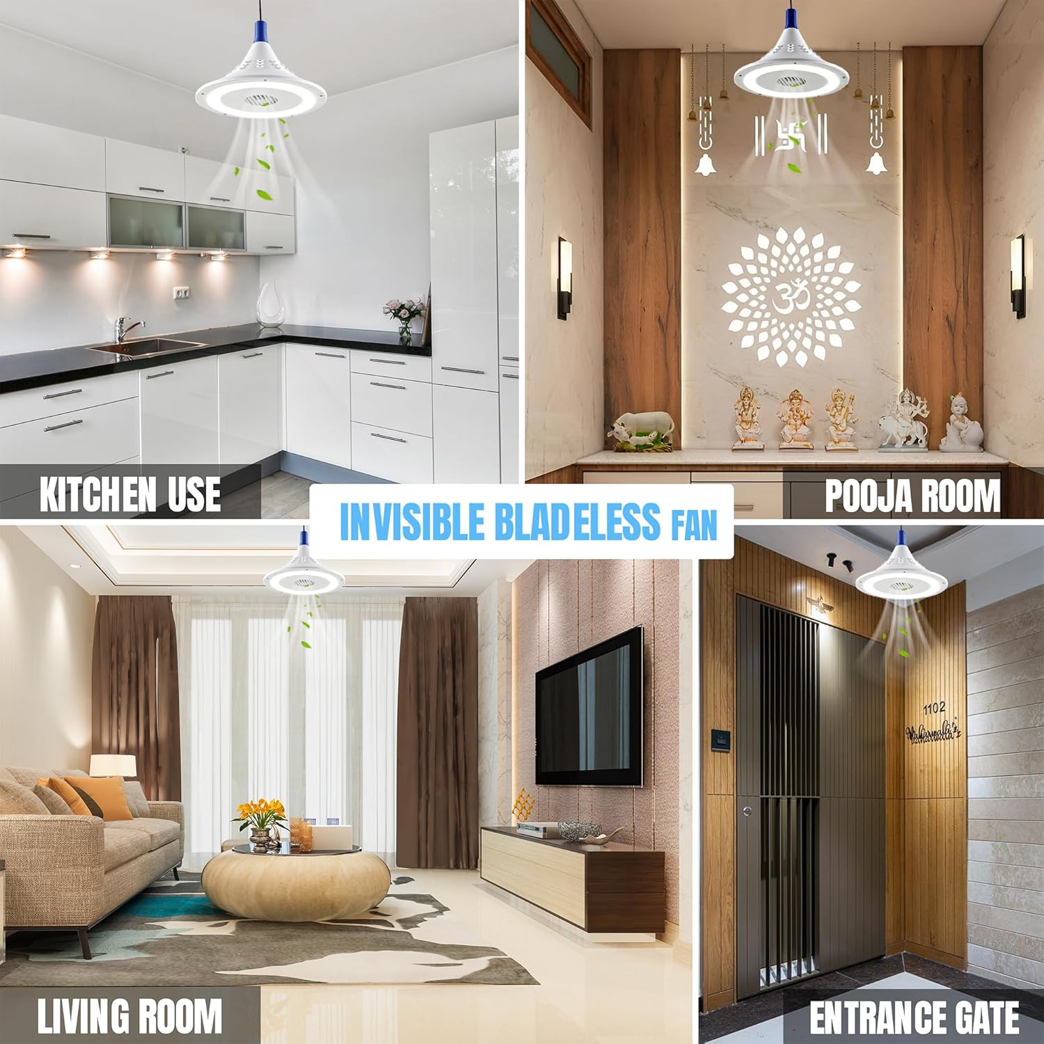 13" Invisible Ceiling Fan with LED Light for Kitchen | Silent BLDC Motor | Floral Design | HighSpeed | 2 Year Warranty | Make in India (White, Acrylonitrile Butadiene Styrene)